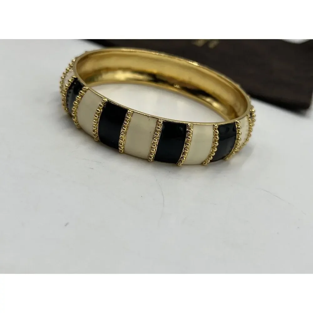 Kate‎ Spade Harbor Lights Stripe Bracelet Black Cream Ivory Striped Flag Bangle - Picture 10 of 12